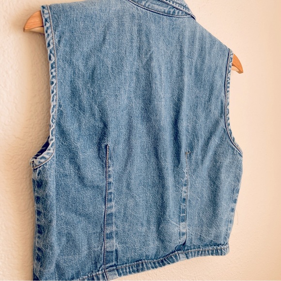 Vintage 90s Tickets Clothing Cropped Button-Front Blue Denim Vest with Collar - Picture 6 of 8